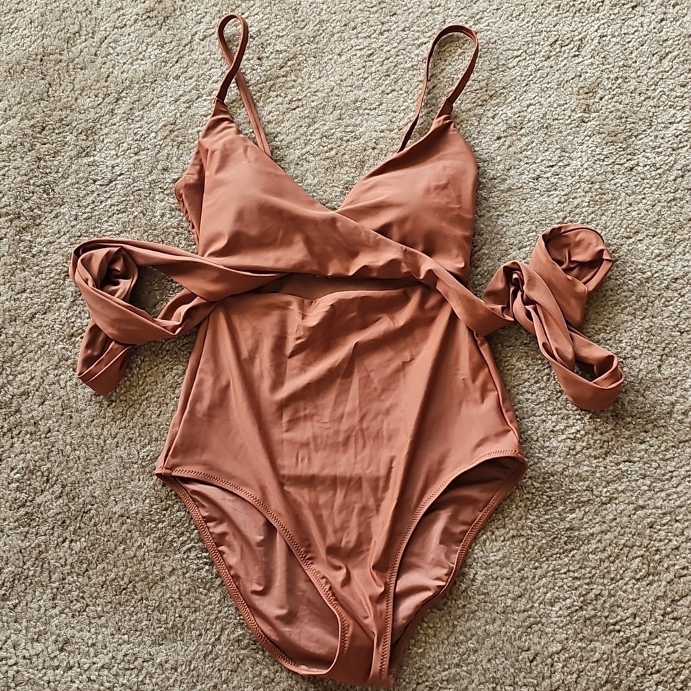 Aerie Womens Wrap One Piece Swimsuit Size XS Brown, NEW
